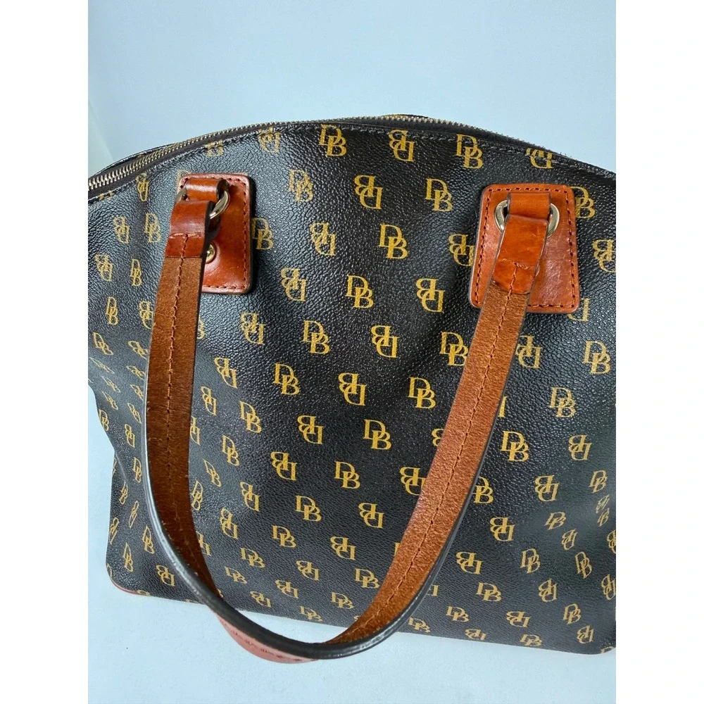 Dooney & Bourke Greta Greena Monogram Satchel Bag Brown Tmoro‎ Leather Trim